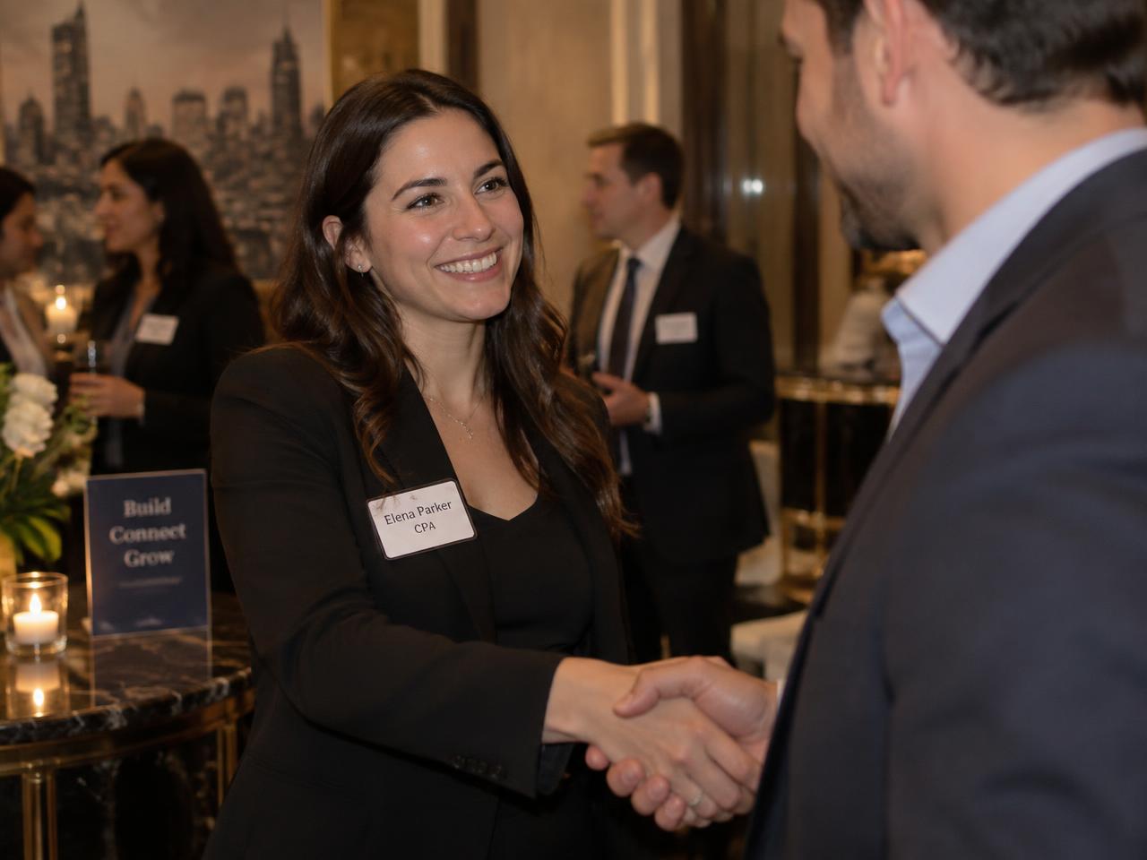 Advisor meeting a prospect at a networking event